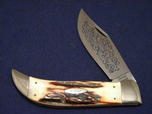 Case XX Hand Made USA 3 Dot (1977) Stag 5172 SSP Blue Scroll Clasp Knife - Mint
