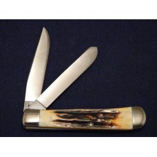 Case XX Stainless USA 3 Dot (1977) Stag 5254 SSP Blue Scroll Trapper Knife - Mint Case XX Stainless USA 3 Dot (1977) Stag 5254 SSP Blue Scroll Trapper Knife - Mint