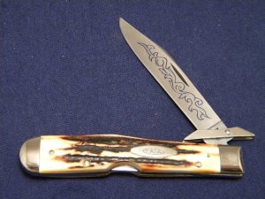Case XX Stainless USA 3 Dot (1977) Stag 5111 1/2 Blue Scroll Knife - Mint