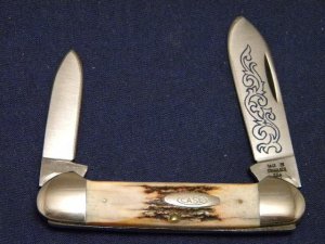 Case XX Stainless USA 3 Dot (1977) Stag 52131 SSP Blue Scroll Canoe Knife - Mint