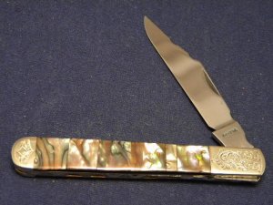 Coutel Sheffield England By Graham Clayton Sectioned Abalone Fancy Folding Knife c.1970's 