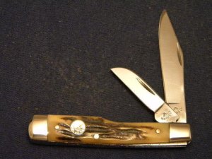 Custom Stag Slip Joint Folding Gunstock Knife by A.M. Mayhall - C. 1960's