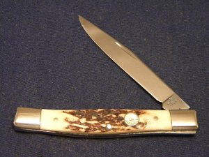 Custom Stag Slip Joint Folding 1 Blade Knife by A.M. Mayhall - C. 1960's