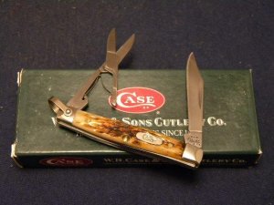 Case XX USA 2003 Amber Bone 6233 SS Pen Knife with Scissors - NIB