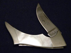American Blade Chattanooga, TN Japan (Parker) Pearl Fancy Lockback Knife c.1983