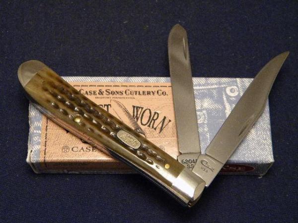 Case XX USA 1998 Pocket Worn Green Bone 62048 SS Slimline Trapper Knife - NIB Case XX USA 1998 Pocket Worn Green Bone 62048 SS Slimline Trapper Knife - NIB
