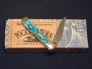 Case XX USA 2004 Pocket Worn Caribbean Blue Bone 61154 SS Tiny Trapper Knife - NIB