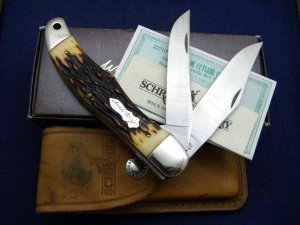 Schrade + USA 227UH Uncle Henry Staglon Folding Bowie/Hunter Knife & Pouch - NIB