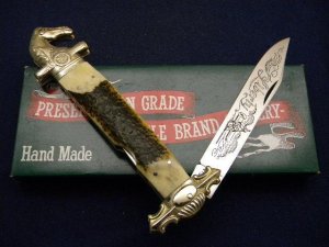 Parker Cut. Co. Hand Made Japan 2nd Cut Stag EK-5 Folding Lockback Bowie Knife - NIB
