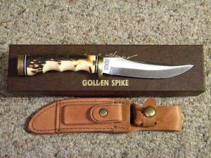 Schrade USA Uncle Henry Staglon 153UH Golden Spike Fixed Blade Sheath Knife - NIB