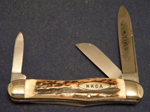 Kissing Crane Solingen Germany 1980 NKCA Club Knife Stag Gunstock