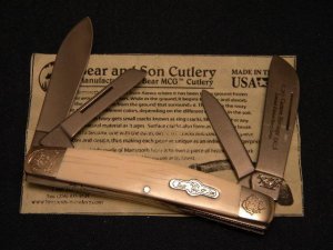 Bear and Son J'ville, AL USA Genuine Mammoth Ivory Congress Knife with Scrolled Bolsters