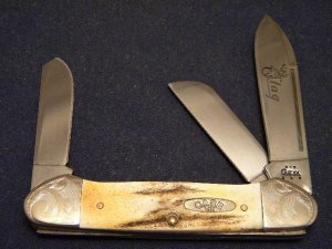 Case XX USA 2004 Genuine Stag 5394 SS Gunboat Knife with Scrolled Bolsters