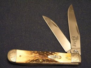 Case XX USA 2004 Genuine Stag 5254W SS Wharncliffe Trapper Knife with Scrolled Bolsters