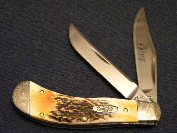 Case XX USA 2004 Genuine Stag T.B.52110 SS Tony Bose Small Saddlehorn Knife with Scrolled Bolsters Case XX USA 2004 Genuine Stag T.B.52110 SS Tony Bose Small Saddlehorn Knife with Scrolled Bolsters