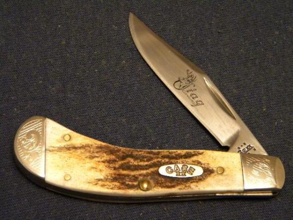 Case XX USA 2004 Genuine Stag T.B.51110 SS Tony Bose Small Saddlehorn Knife with Scrolled Bolsters Case XX USA 2004 Genuine Stag T.B.51110 SS Tony Bose Small Saddlehorn Knife with Scrolled Bolsters
