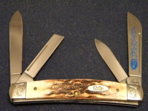 Case XX USA 2006 Stag 54052 SS Blue Scroll Congress Knife with Scrolled Bolsters