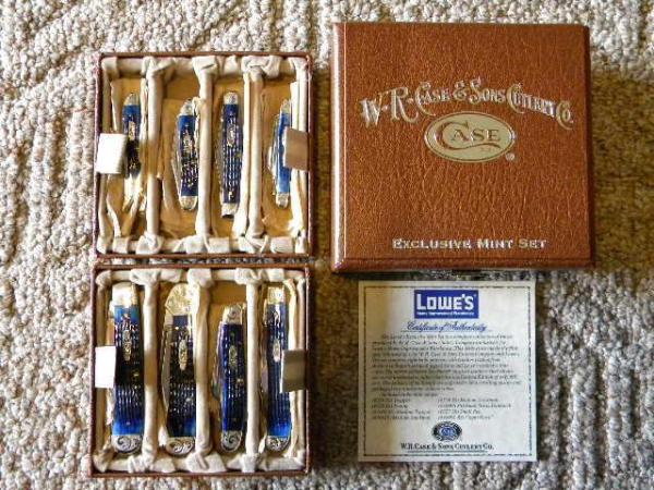 Case XX USA 2000 Blue Rogers Corncob Jigged Bone 8 Piece Lowe's Home Improvement Warehouse Knife Set Case XX USA 2000 Blue Rogers Corncob Jigged Bone 8 Piece Lowe's Home Improvement Warehouse Knife Set