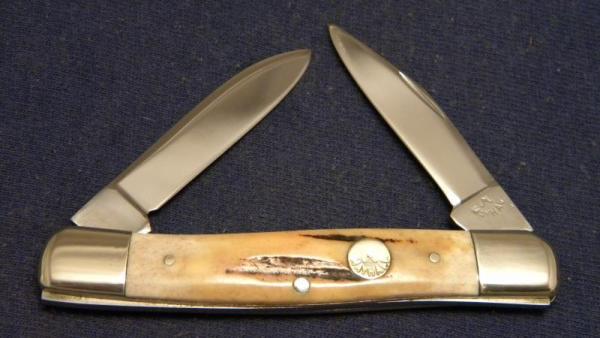 Custom Stag Slip Joint Folding 2 Blade Knife by A.M. Mayhall - C. 1960's