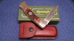 Remington UMC USA R-9 Delrin Folding Lockback Knife & Leather Pouch - NIB