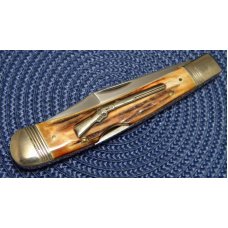 Winchester Trademark USA 1988 Stag 1950 Rifle Shield Banana Lockback Knife - NIB Winchester Trademark USA 1988 Stag 1950 Rifle Shield Banana Lockback Knife - NIB