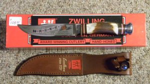 J.A. Henckels Germany HK-20-S Stainless Stag Fixed Blade Sheath Knife - NIB