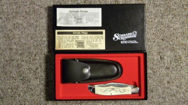 Schrade USA SC500 Rams Scrimshaw Folding Hunter Linerlock Knife c.1980 - NIB Schrade USA SC500 Rams Scrimshaw Folding Hunter Linerlock Knife c.1980 - NIB