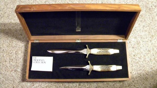 Gerber Portland ORE USA Stag Mark I & Mark II Presidents Collection Fixed Blade Sheath Knives - NIB Gerber Portland ORE USA Stag Mark I & Mark II Presidents Collection Fixed Blade Sheath Knives - NIB