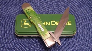 Case XX USA 2002 Bright Green Bone 6111 1/2L SS John Deere Cheetah Knife - NIB