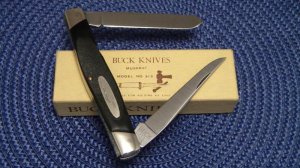 Buck USA Model # 313 Black Saw Cut Delrin Muskrat Knife c.Pre-1986 - NIB