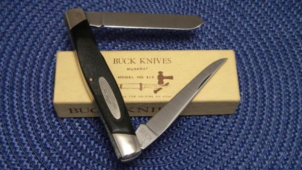 Buck USA Model # 313 Black Saw Cut Delrin Muskrat Knife c.Pre-1986 - NIB Buck USA Model # 313 Black Saw Cut Delrin Muskrat Knife c.Pre-1986 - NIB