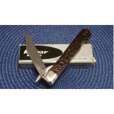 Ka-Bar Olean, NY Bone Dog Head Model 211 Swing Guard Lockback Knife (Gold Shield) - NIB Ka-Bar Olean, NY Bone Dog Head Model 211 Swing Guard Lockback Knife (Gold Shield) - NIB