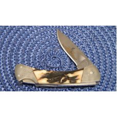 Buck Custom USA 505CC Stag Knight Lockback Knife 1998 Damascus Bolsters Gold Etch Club Knife - NIB Buck Custom USA 505CC Stag Knight Lockback Knife 1998 Damascus Bolsters Gold Etch Club Knife - NIB