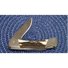 Buck Custom USA 505CC Stag Knight Lockback Knife 1998 Damascus Bolsters Gold Etch Club Knife - NIB Buck Custom USA 505CC Stag Knight Lockback Knife 1998 Damascus Bolsters Gold Etch Club Knife - NIB