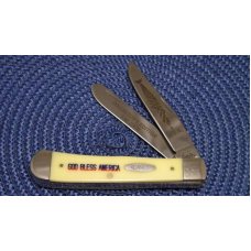 Case XX USA 2001 Yellow 3254 SS Trapper Knife God Bless America Collector's Edition - NIB Case XX USA 2001 Yellow 3254 SS Trapper Knife God Bless America Collector's Edition - NIB