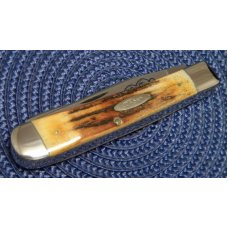 Case XX Stainless USA 3 Dot (1977) Stag 5254 SSP Blue Scroll Trapper Knife Case XX Stainless USA 3 Dot (1977) Stag 5254 SSP Blue Scroll Trapper Knife
