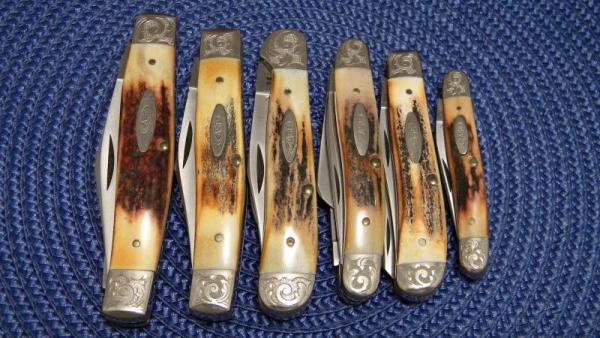 Case XX Stainless USA 1 Dot (1979) Bradford Centennial Stag Engraved Bolsters Knife Set Case XX Stainless USA 1 Dot (1979) Bradford Centennial Stag Engraved Bolsters Knife Set