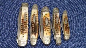 Case XX SS USA 1983 Second Cut Stag Engraved Bolsters New Grind Knife Set 