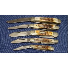 Case XX SS USA 1983 Second Cut Stag Engraved Bolsters New Grind Knife Set Case XX SS USA 1983 Second Cut Stag Engraved Bolsters New Grind Knife Set