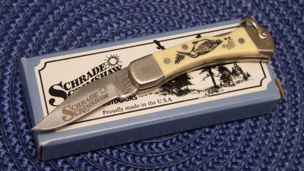 Schrade + USA 511SC Scrimshaw Mini Folding Lockback Knife c. 1993 - NIB Schrade + USA 511SC Scrimshaw Mini Folding Lockback Knife c. 1993 - NIB