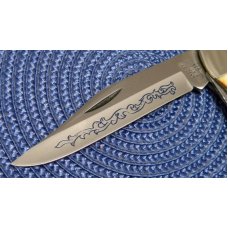 Case XX Stainless USA 3 Dot (1977) Stag 5265 SAB SSP Blue Scroll Folding Hunter Knife Case XX Stainless USA 3 Dot (1977) Stag 5265 SAB SSP Blue Scroll Folding Hunter Knife