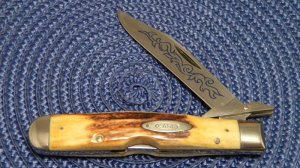 Case XX Stainless USA 3 Dot (1977) Stag 5111 1/2 L SSP Blue Scroll Swing Guard Lockback Knife