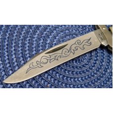 Case XX Stainless USA 3 Dot (1977) Stag 5111 1/2 L SSP Blue Scroll Swing Guard Lockback Knife Case XX Stainless USA 3 Dot (1977) Stag 5111 1/2 L SSP Blue Scroll Swing Guard Lockback Knife