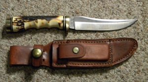 Schrade USA Uncle Henry Staglon 153UH Golden Spike Fixed Blade Sheath Knife