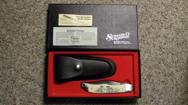 Schrade USA SC508 Scrimshaw Folding Hunter Knife & Pouch c. 1983 - NIB Schrade USA SC508 Scrimshaw Folding Hunter Knife & Pouch c. 1983 - NIB