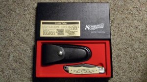 Schrade USA SC500 Scrimshaw Linerlock Folding Hunter Knife & Pouch - NIB