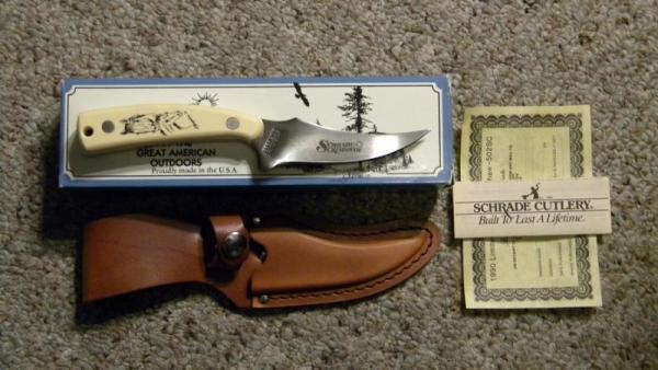 Schrade USA SC502 Scrimshaw Sharpfinger Fixed Blade Sheath Knife c. 1990 - NIB Schrade USA SC502 Scrimshaw Sharpfinger Fixed Blade Sheath Knife c. 1990 - NIB