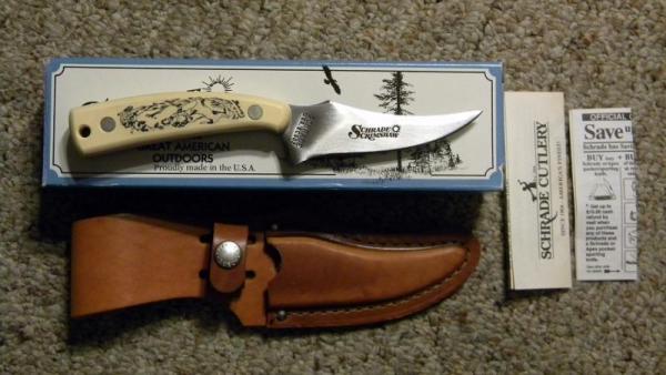 Schrade USA SC502 Scrimshaw Sharpfinger Fixed Blade Sheath Knife c. 1989 - NIB Schrade USA SC502 Scrimshaw Sharpfinger Fixed Blade Sheath Knife c. 1989 - NIB