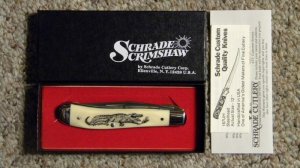 Schrade USA SC503 Scrimshaw Linerlock Slimline Trapper Knife c. 1985 - NIB