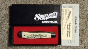Schrade USA SC503 Scrimshaw Linerlock Slimline Trapper Knife c. 1983 - NIB